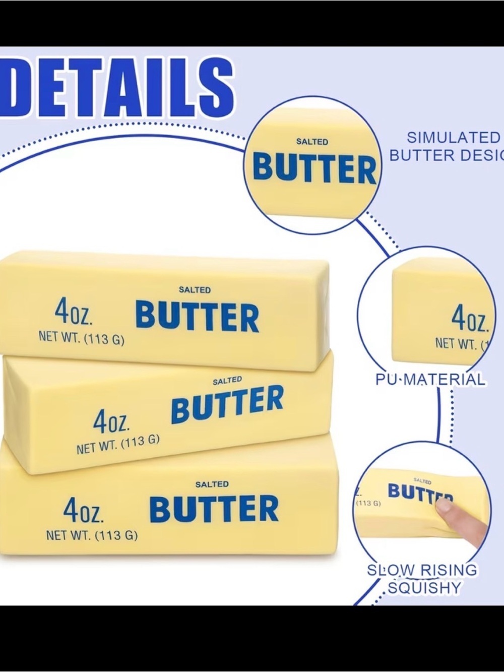 2 Pcs Salted Butter Squishy Toy Stress Relief Fake Food Prop 4oz Novelty Pack - Picture 8 of 11